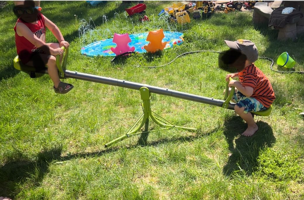 Iyoyo Teeter Totter Seesaw for Kids & Toddlers Ages 3-7, 360° Spinning See Saw Outdoor Playground Toys, Rotating Teeter Totter with Safety Handle, Sturdy Steel Backyard Playset for Boys Girls customer photo 2