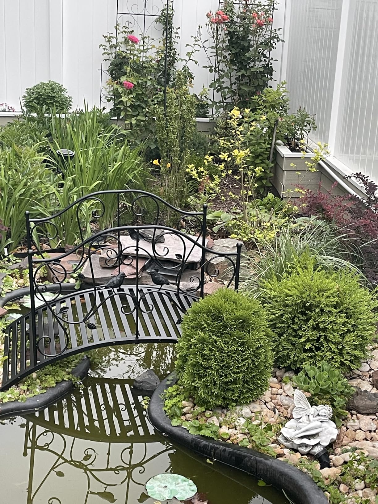 4FT Metal Garden Bridge with Powder Coating & Security Guardrai | Decorative outdoor landscaping ornament, suitable for patio, pond and backyard customer photo 1