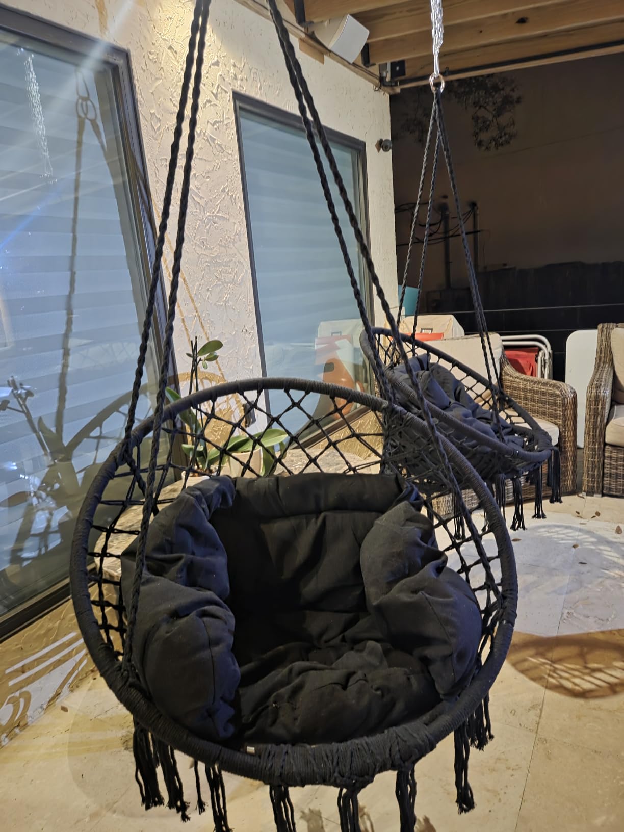 Magshion 2-Person Macrame Hanging Hammock Swing Chair, Beige - Cotton Woven Rope, with 3 Cushions and Hardware Kit, 700 lbs Capacity for Indoor Outdoor Garden Bedroom customer photo 1