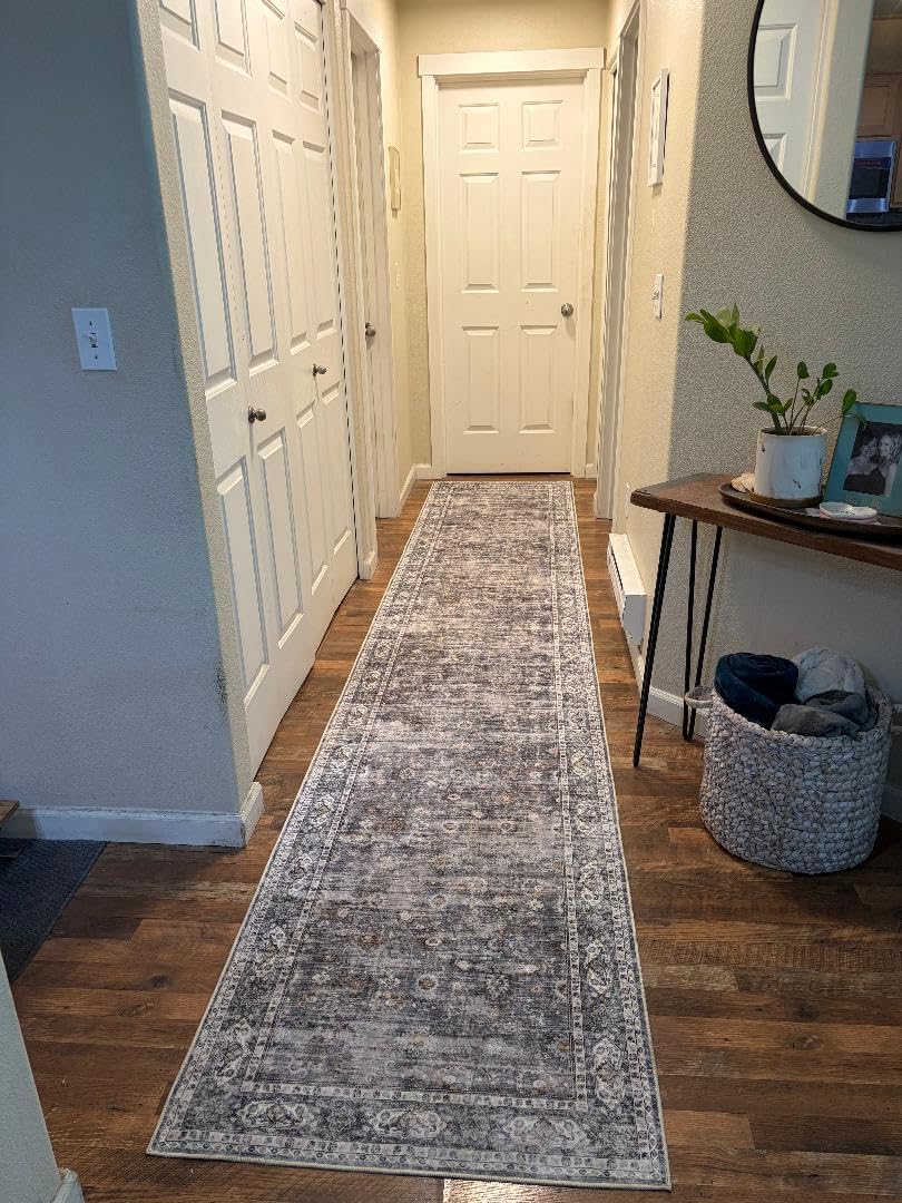 Rugcomf Large Living Room Rug 8x10 Washable Non Slip Vintage, Grey | Low Pile Area Rug Polyester Soft Carpet for Bedroom Dining Room Farmhouse Playroom Kids Office customer photo 1