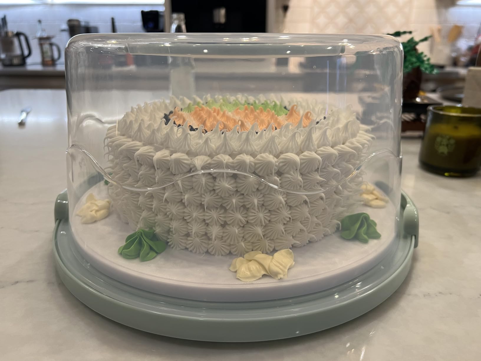 EXTRA LARGE & EXTRA STURDY Cake Carrier, Cake Stand with Lid and Foldable Handles - Multifunctional Serving Platter and Cake Plate - Cake Container with Dome and Strong Snaps 13 x 13 x 7 inch (White) customer photo 2