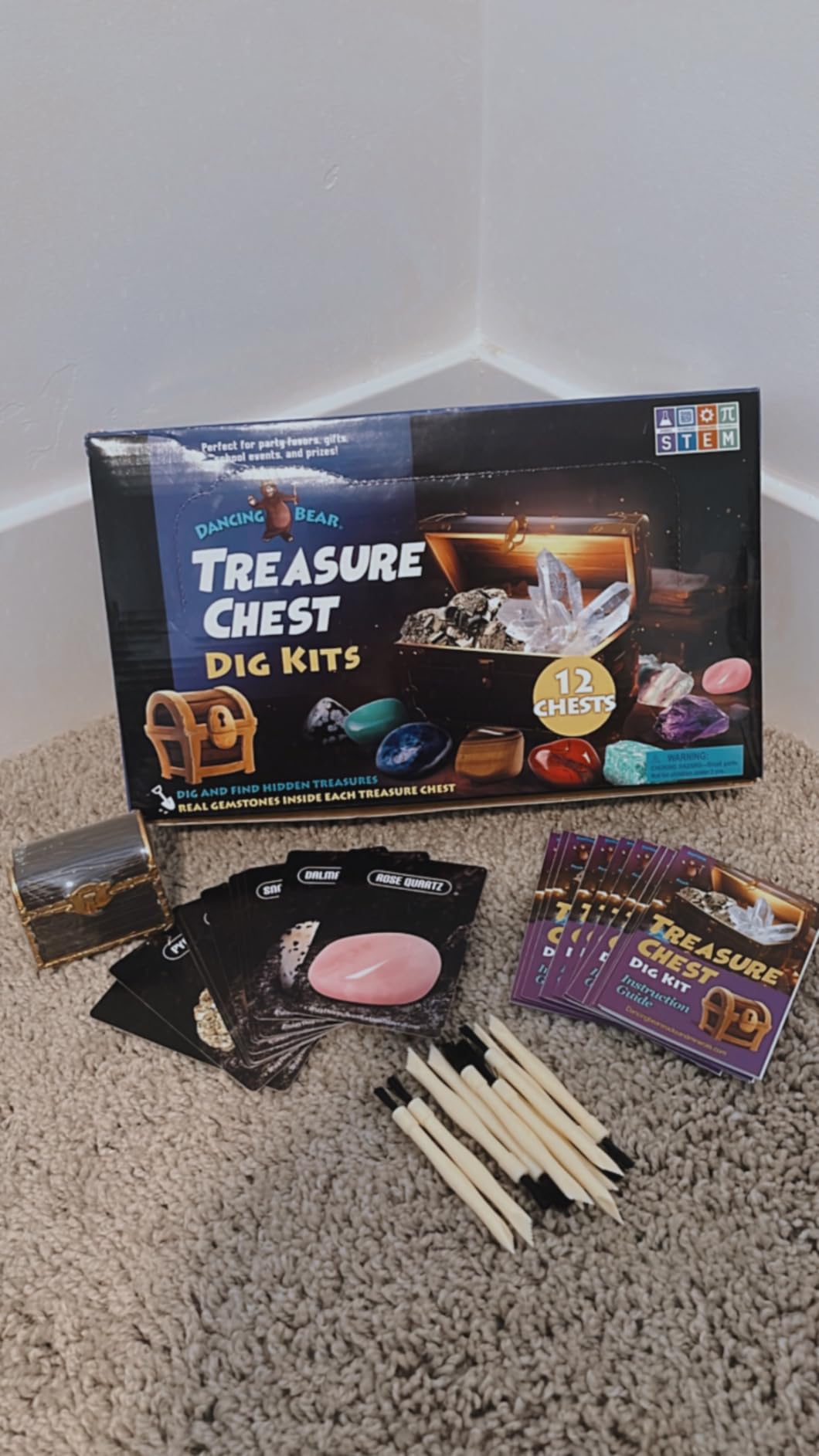 DANCING BEAR Treasure Chest Dig Kit Party Pack for 12 Kids, Excavate 12 Surprise Real Gems & Crystals, STEM Education, Fun Pirate Booty Hunt, Science Activity Gift Sets for Girls and Boys customer photo 1