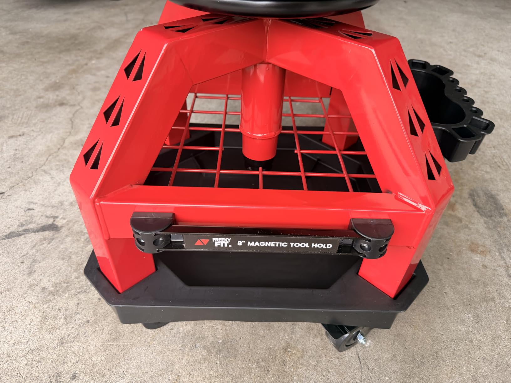 Rolling Shop Stool for Garage with Casters, DO02-Adjustable Height 360° Swivel Shop Seat with Tool Tray Storage, 330 LBS Capacity Padded Mechanic Stool, Magnetic Tool Hold, Heavy Duty, Red customer photo 2