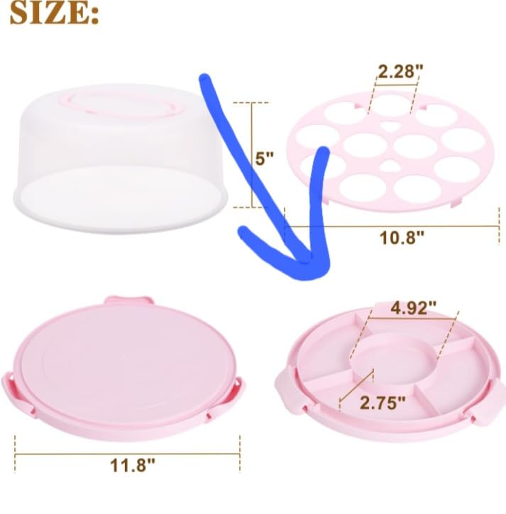 Cake Carrier with Lid and Handle, BPA-Free Cake Holder Cake Containers | Cake Stand for 10 inch Cake with Cupcake Carrier, Plastic Cover 2-Sided Base for Transport Storage Nut Fruit, Perfect Gifts customer photo 1