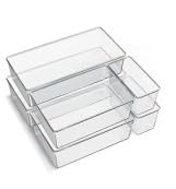 6 Pack Large Clear Plastic Drawer Organizer Trays, Acrylic Kitchen Drawer Organization and Storage Dividers, Non-Slip Storage Bins for Makeup, Kitchen Utensils, Bathroom, Jewelries and Office Desk customer photo 2