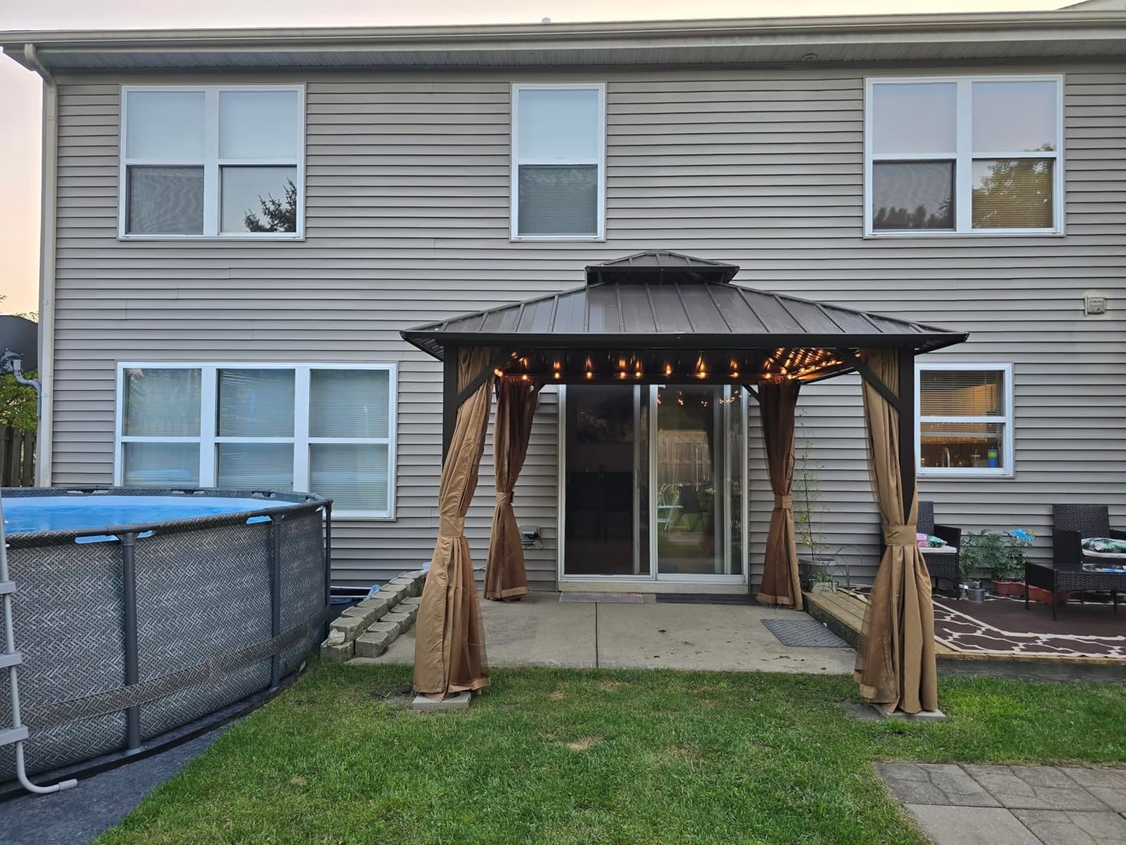 10x10 ft Hardtop Gazebo, Galvanized Steel Double Roof Metal Gazebo, Brown | Aluminum Frame, with Removable Privacy Curtain and Netting, Hooks, Heavy-Duty Outdoor Permanent Pavilion for Backyard, Patio customer photo 1