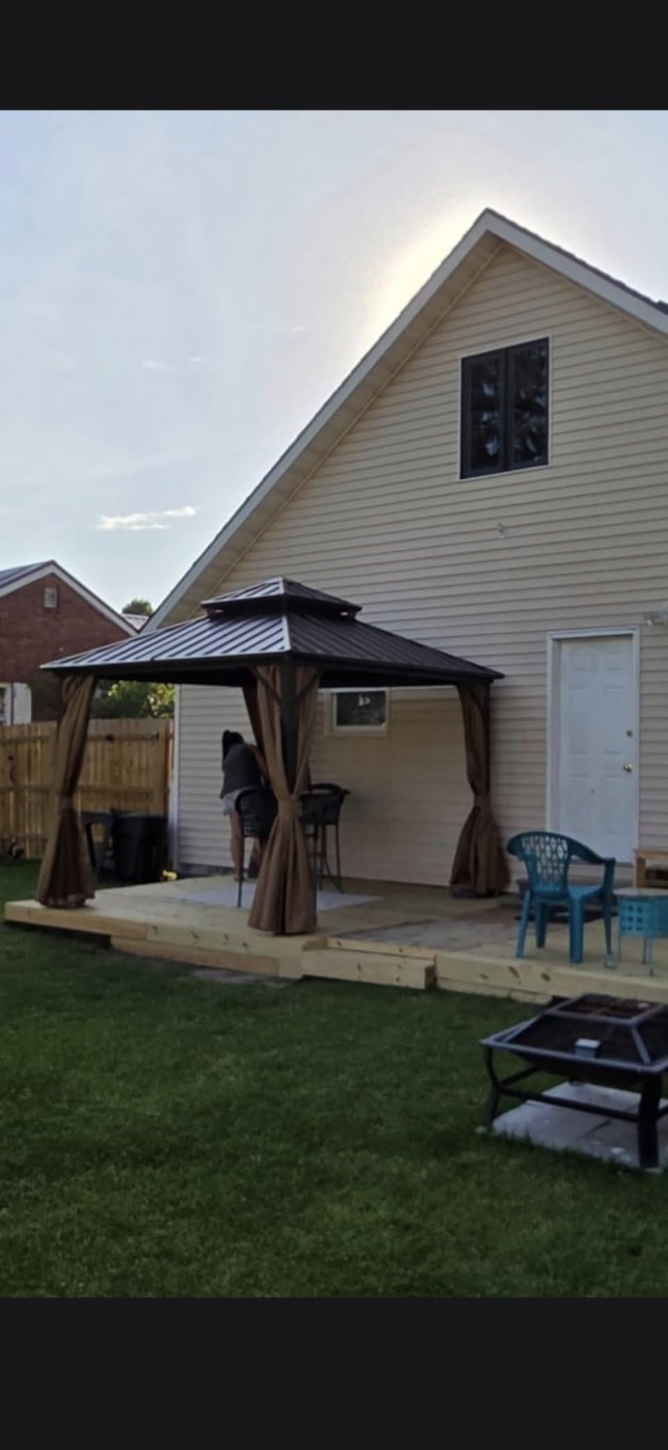 10x10 ft Hardtop Gazebo, Galvanized Steel Double Roof Metal Gazebo, Brown | Aluminum Frame, with Removable Privacy Curtain and Netting, Hooks, Heavy-Duty Outdoor Permanent Pavilion for Backyard, Patio customer photo 2