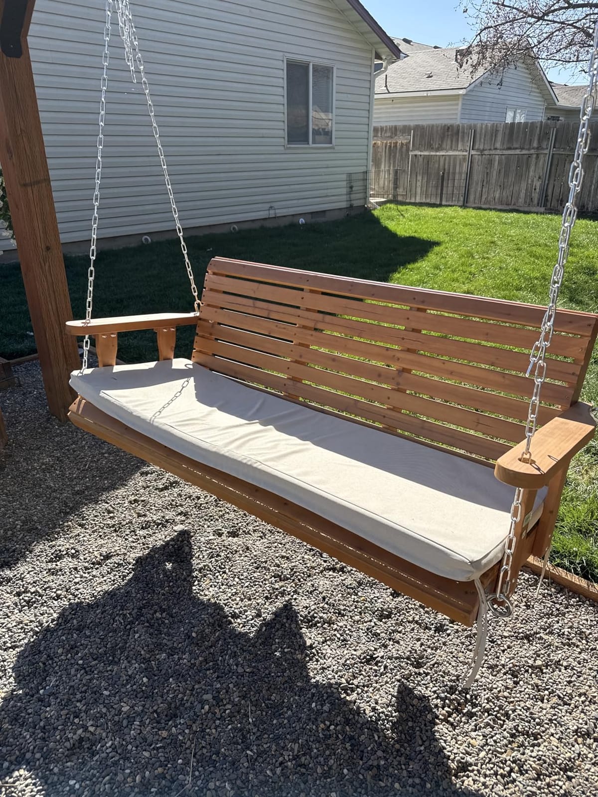 VINGLI 5 FT Heavy Duty Porch Swing with Cushion, 880 LBS Wooden, Rustic, Farmhouse Swing for Yard, Garden, Lawn customer photo 2