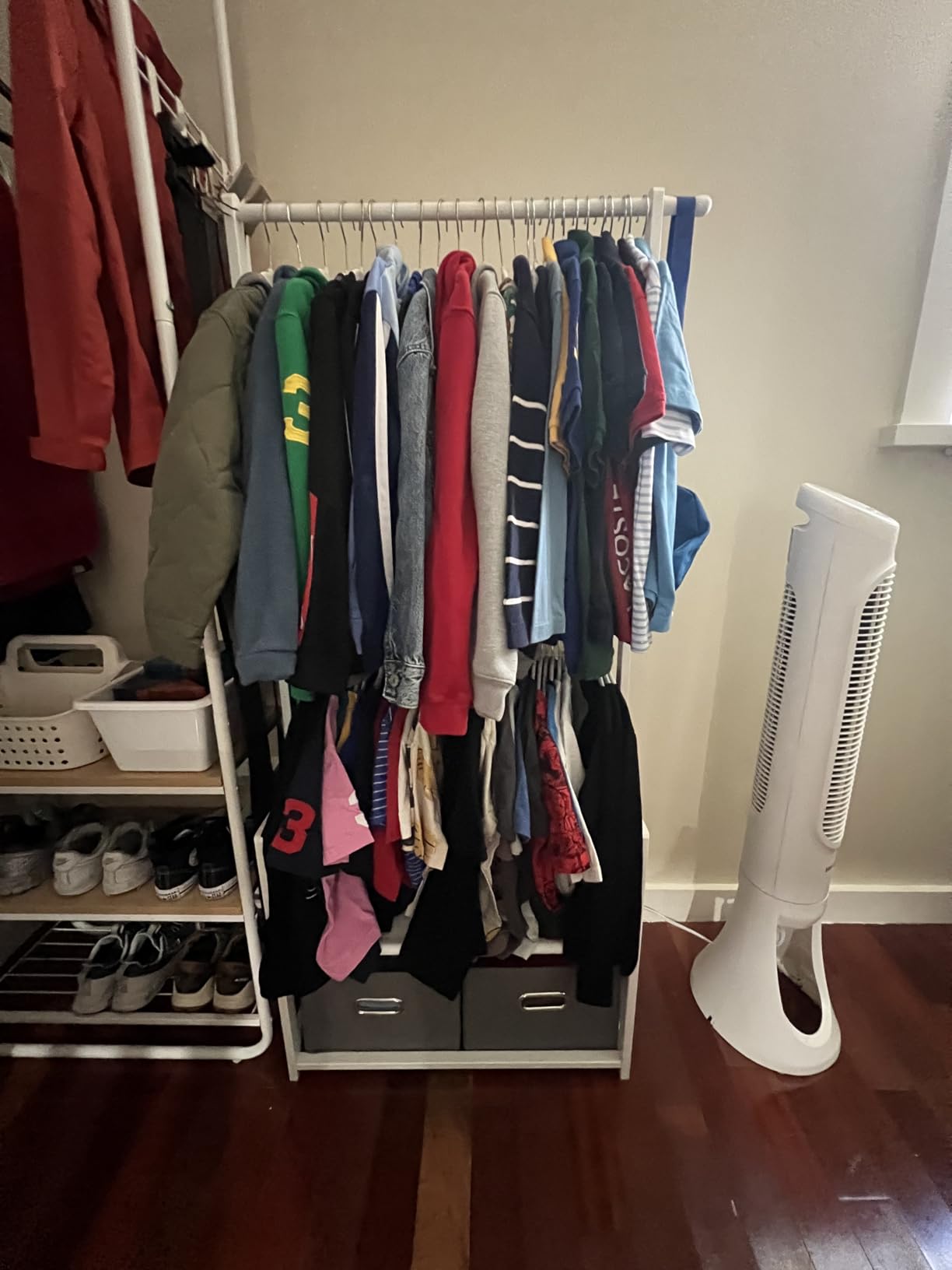 Bamboo Kids Clothing Rack: Holds Up To 121 Lbs of Dress-Up Clothes | 2 Adjustable Hanging Rods & 2 Storage Baskets With Shelf - Child Garment Holder for Playroom & Toddler Bedroom (Natural) customer photo 2