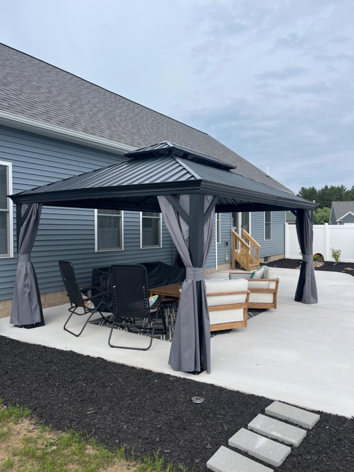 Aoxun 12' x 16' Permanent Hardtop Gazebo with Galvanized Steel Double Roof and Aluminum Frames Outdoor Large Pavilion Gazebo for Patio Deck Garden, Nettings and Curtains Included, Gray customer photo 2