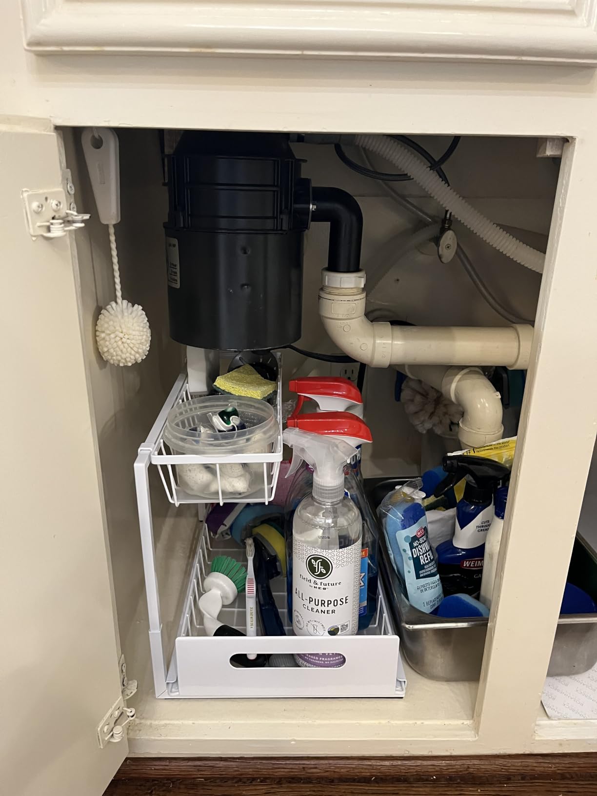 REALINN Under Sink Organizer, L-Shaped 2 Tier Pull Out Cabinet Organizer | Slide Out Under Cabinet Storage, For Kitchen and Bathroom, Metal Under Sink Storage with Sliding Drawer, 50 lbs, White 2 Pack customer photo 1