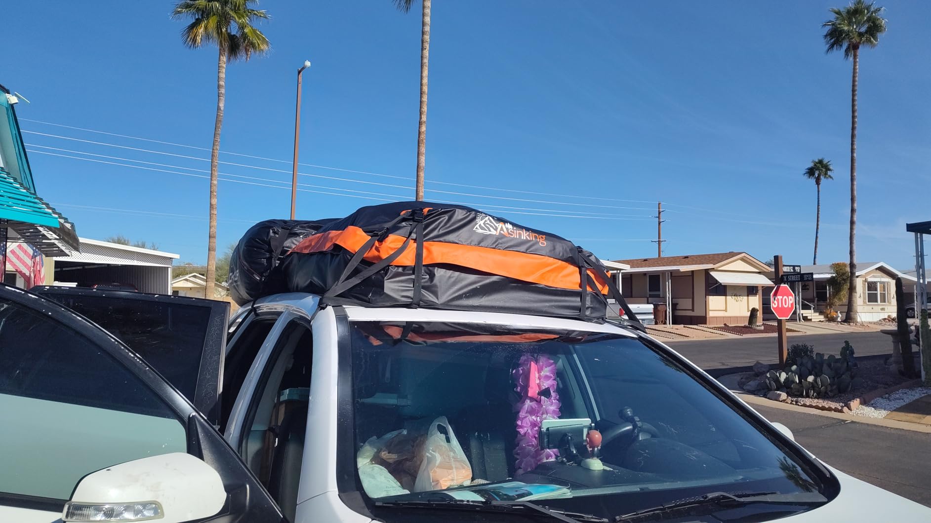 Car Rooftop Cargo Carrier Bag 21 Cubic feet Waterproof Car Roof Top Bag for All Cars with/Without Rack, Includes Anti-Slip Mat, 10 Reinforced Straps, 6 Door Hooks, Luggage Lock customer photo 2