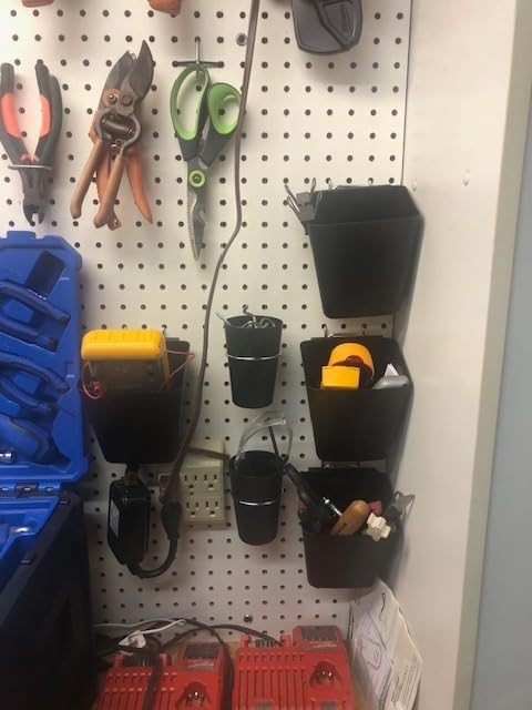 Jinei 12 Pcs Pegboard Bins Baskets with Hooks Organizer Set, White | Pegboard Bins and Cups for Garage Workshop Office, Tool Craft Supply Storage, Organizer for Small Parts, Hooks Included customer photo 2
