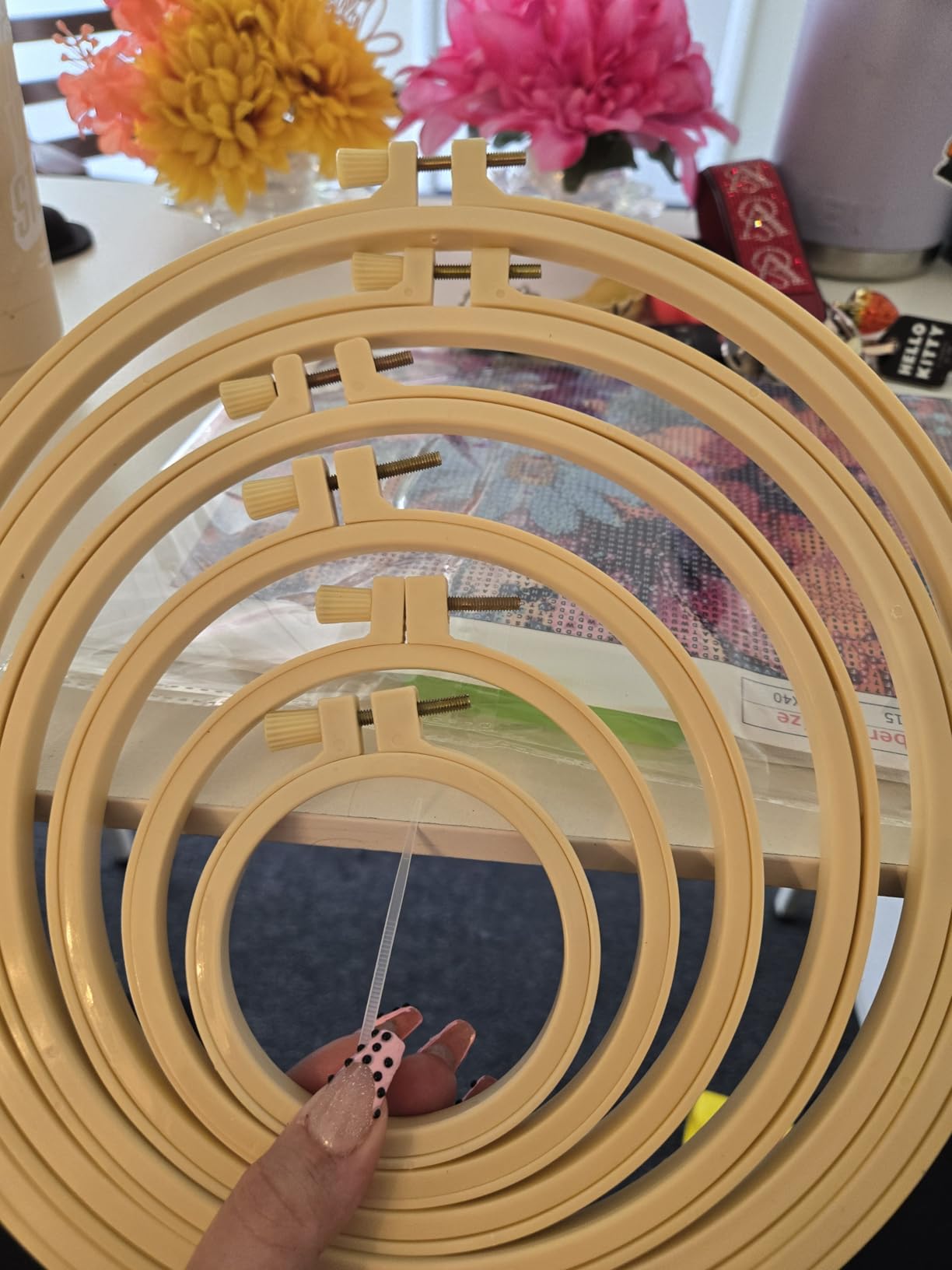 Caydo 6 Pieces Embroidery Hoops with 16 Pieces Needles, 3 Inch to 10 Inch | Cross Stitch Hoop Small Embroidery Hoop Set for Embroidery, Punch Needle, Craft Sewing and Ornaments customer photo 1