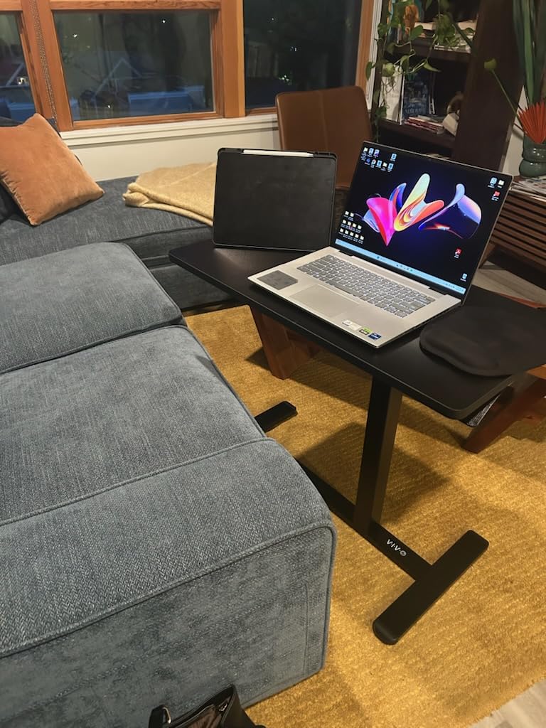 VIVO Black Mobile 32 x 16 inch Over Couch Laptop Table, CART-V02L | Height Adjustable Bedside Desk for Recliner, Laptop Cart with Hidden Caster Wheels, Holds 17.6 lbs customer photo 1
