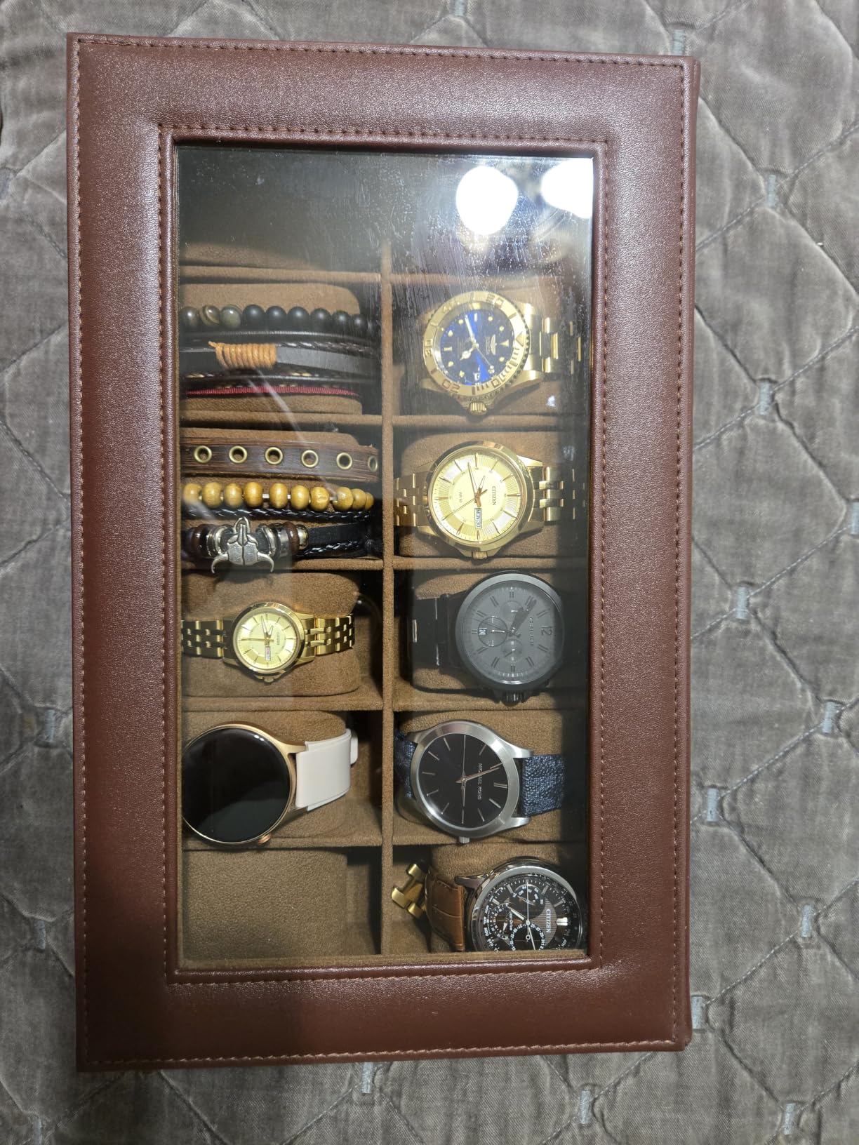 ProCase Watch Box Organizer, Fathers Day Gift for Dad, 12 Slot Watch Display Case With Glass Lid, Watch Storage Holder Mens Watch Case, Anniversary Birthday Gifts -12 Slot, Brown customer photo 1