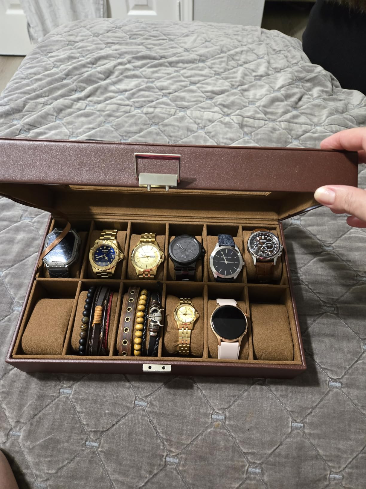 ProCase Watch Box Organizer, Fathers Day Gift for Dad, 12 Slot Watch Display Case With Glass Lid, Watch Storage Holder Mens Watch Case, Anniversary Birthday Gifts -12 Slot, Brown customer photo 2