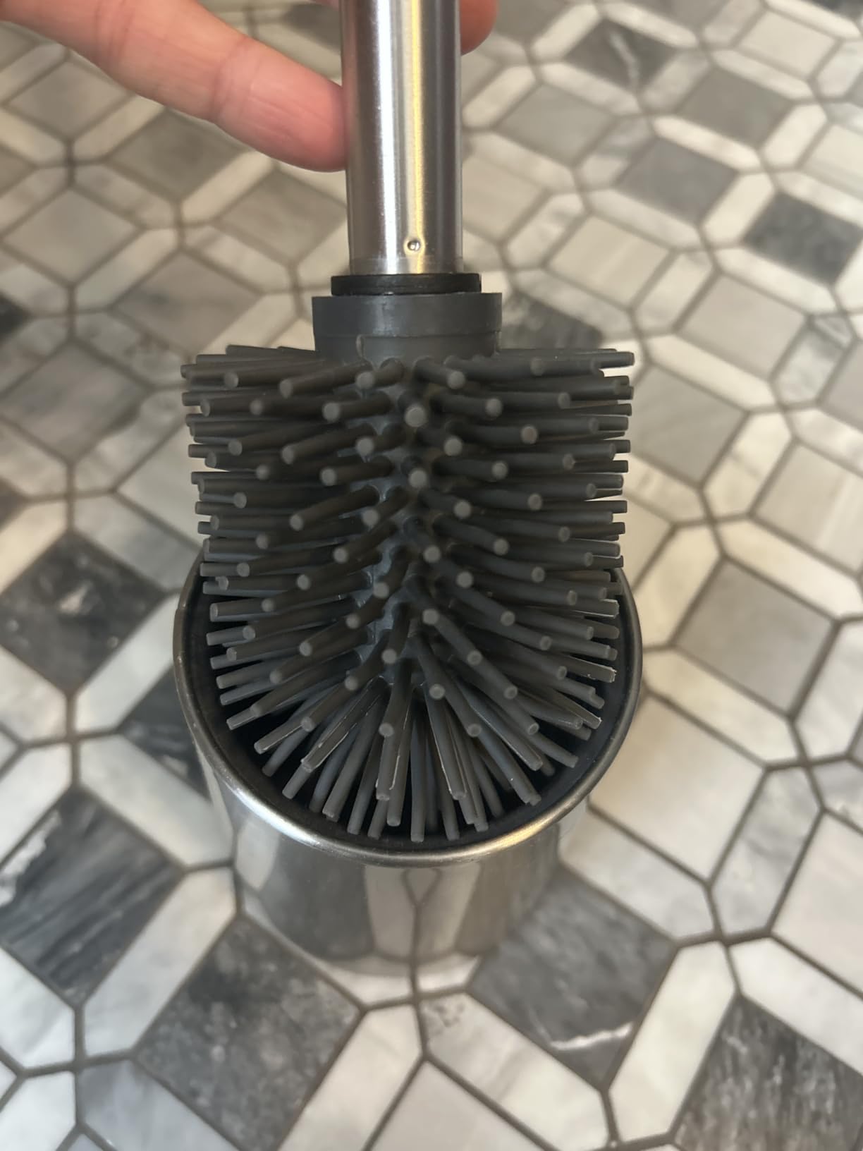 HAMITOR Toilet Bowl Brush Holder Set: 2Pack Silicone Stainless Steel Deep Cleaning Toilet Cleaner Brush for Bathroom Restroom - Compact Modern Rv Toilet Scrubber Accessories with Caddy customer photo 1