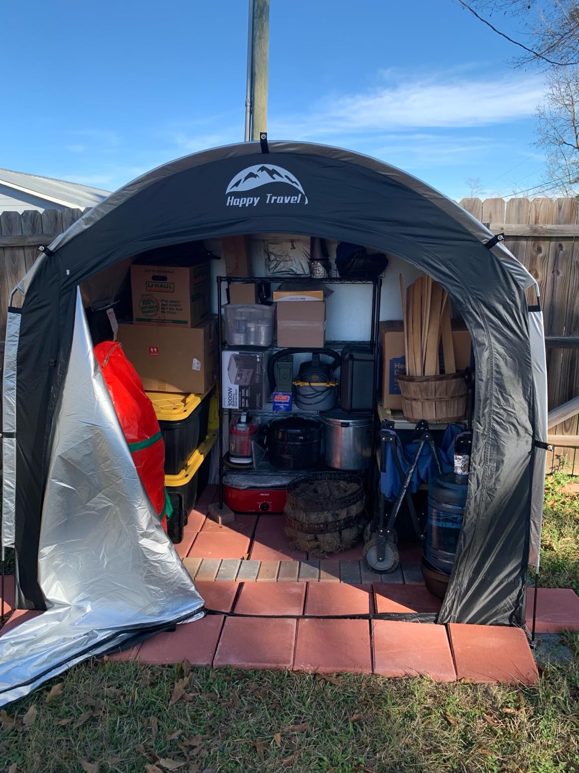Happy Travel Bike Storage Shed Tent, Outdoor Portable Bicycle Storage Sheds | 210D Oxford Fabric PU4000 Waterproof for 2/3/4/6/8 Bikes,Bike Covers Shelter for Motorcycle,Garden Tools,Toys,Lawn Mower customer photo 2