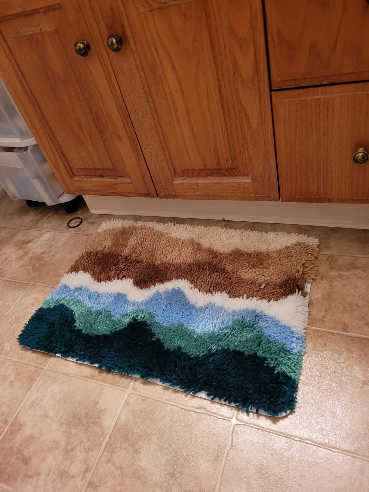 Abstract Sea Wave Beach Latch Hook Rug Kit for Adults Easy Carpet Cushion with Printed Canvas Crochet Yarn Craft DIY Hooking Tapestry for Home Floor Decoration Pets Pads 60x40cm customer photo 1
