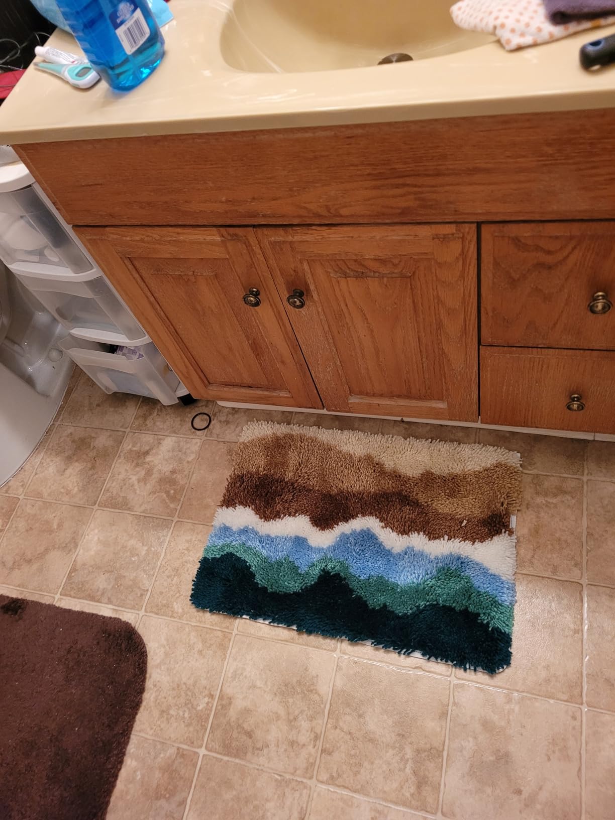 Abstract Sea Wave Beach Latch Hook Rug Kit for Adults Easy Carpet Cushion with Printed Canvas Crochet Yarn Craft DIY Hooking Tapestry for Home Floor Decoration Pets Pads 60x40cm customer photo 2