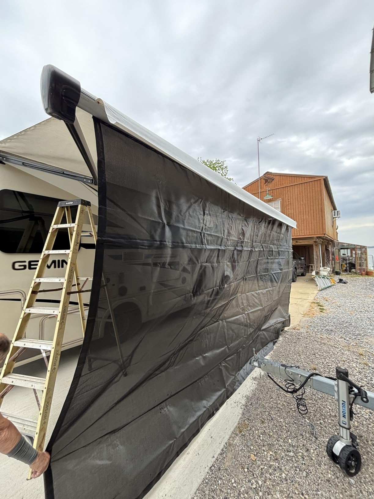 RV Awning Side Shade 9'X7', Black Mesh RV Awning Sun Shade Screen, Universal Trailer Sunshade Screen with Complete Kits, Improves Shadow and Privacy. customer photo 1