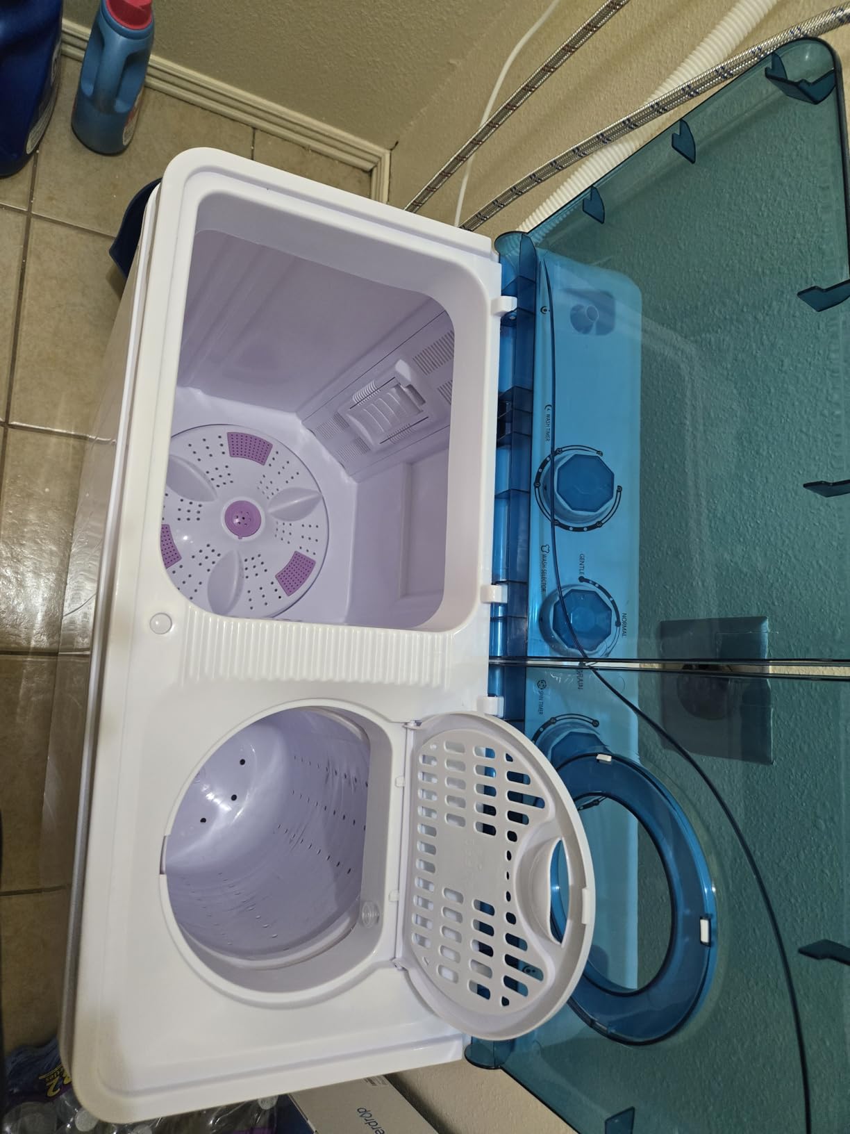 COSTWAY Portable Washing Machine, Twin Tub 26lbs Capacity Laundry, 18lbs Washer and 8lbs Spinner Combo with Timer Knobs, Built-in Drain Pump, Compact Washer for Home Dorm Apartment (Grey+White) customer photo 2