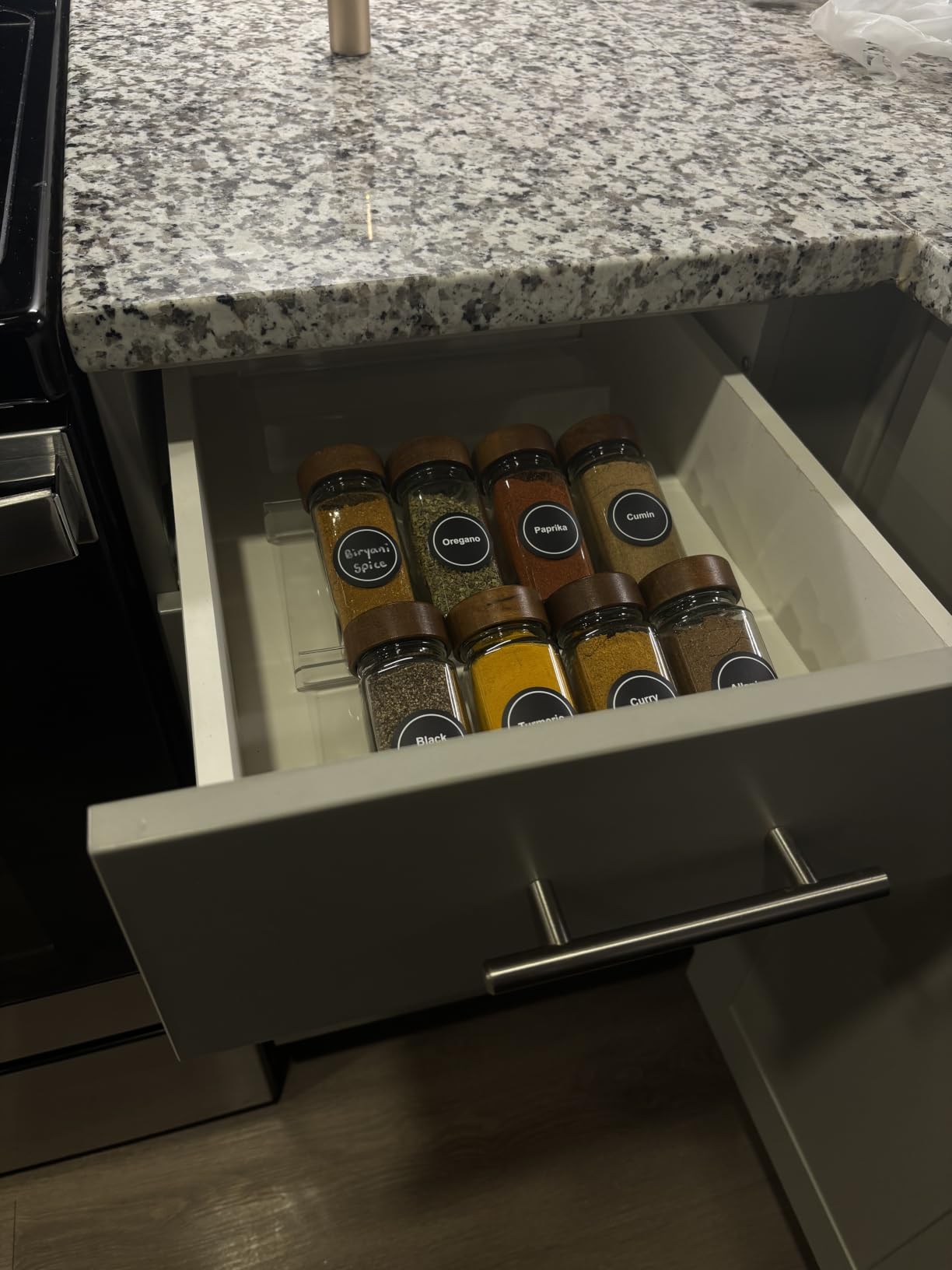 Spice Drawer Organizer 4 Tier, Acrylic Seasoning Organizer Rack, Small | Clear Spice Rack Tray, Kitchen Seasoning Jars Drawers Insert (Jars Not Included/ Expandable From 9