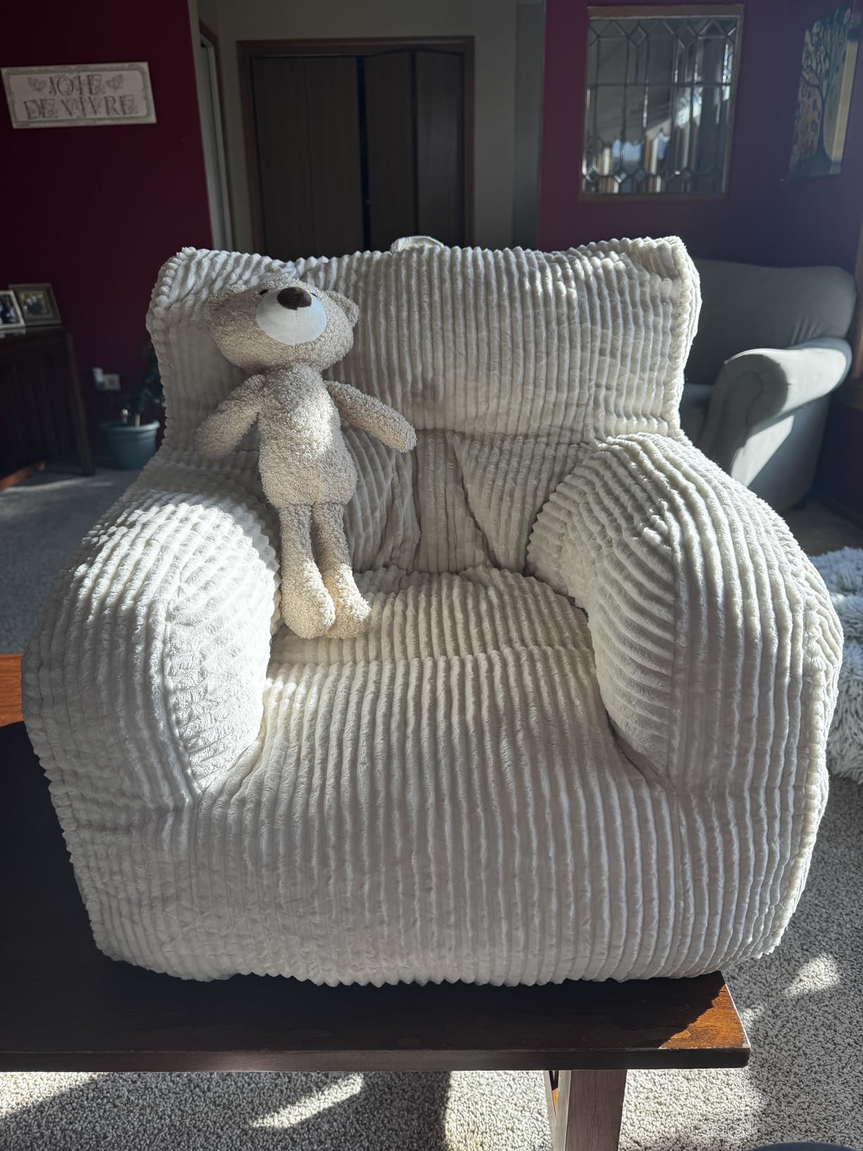 MOMCAYWEX Kids Bean Bag Chair with a Plush Bear, Comfy Toddler Chair for Boys and Girls, Grey customer photo 1
