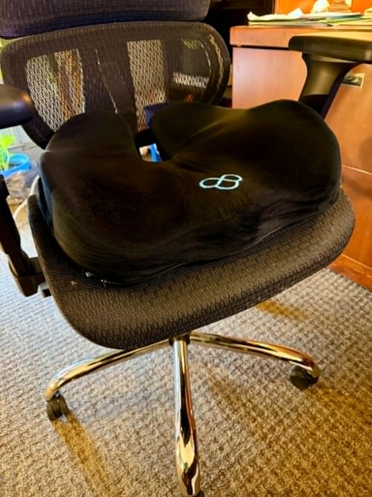 BlissTrends Thick Seat Cushion for Office Chair & Car Seat, XL, Black | 5.2in Memory Foam with Removable Velvet Cover, Ergonomic Tailbone & Sciatica Support for Pressure Relief and Long Sitting customer photo 2