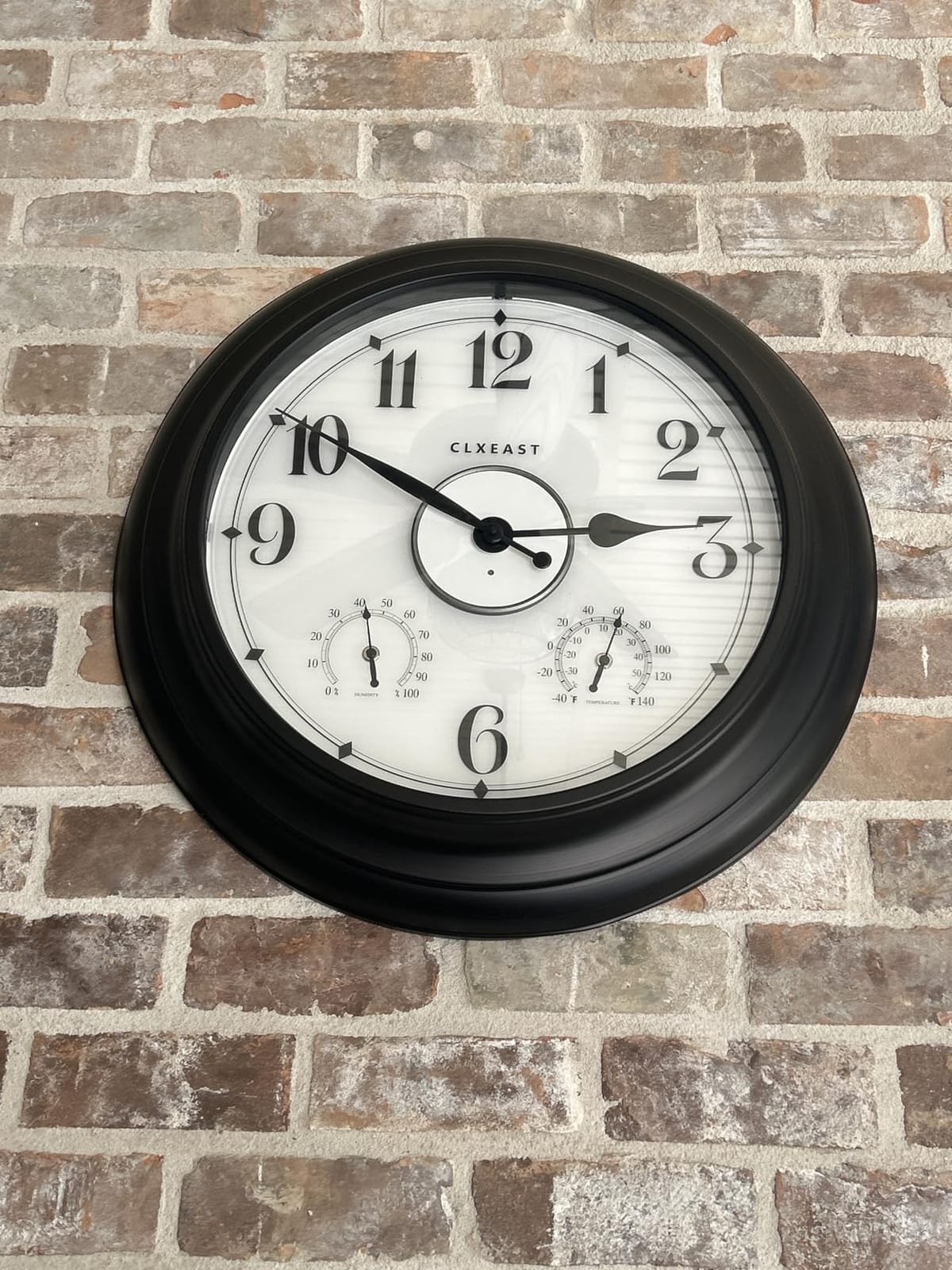 CLXEAST 24 Inch Large Illuminated Outdoor Clocks Waterproof | IP65 Weatherproof, Thermometer & Hygrometer Combo, Black Metal Case, Easy to Read for Patio, Pool & Home Decor customer photo 1