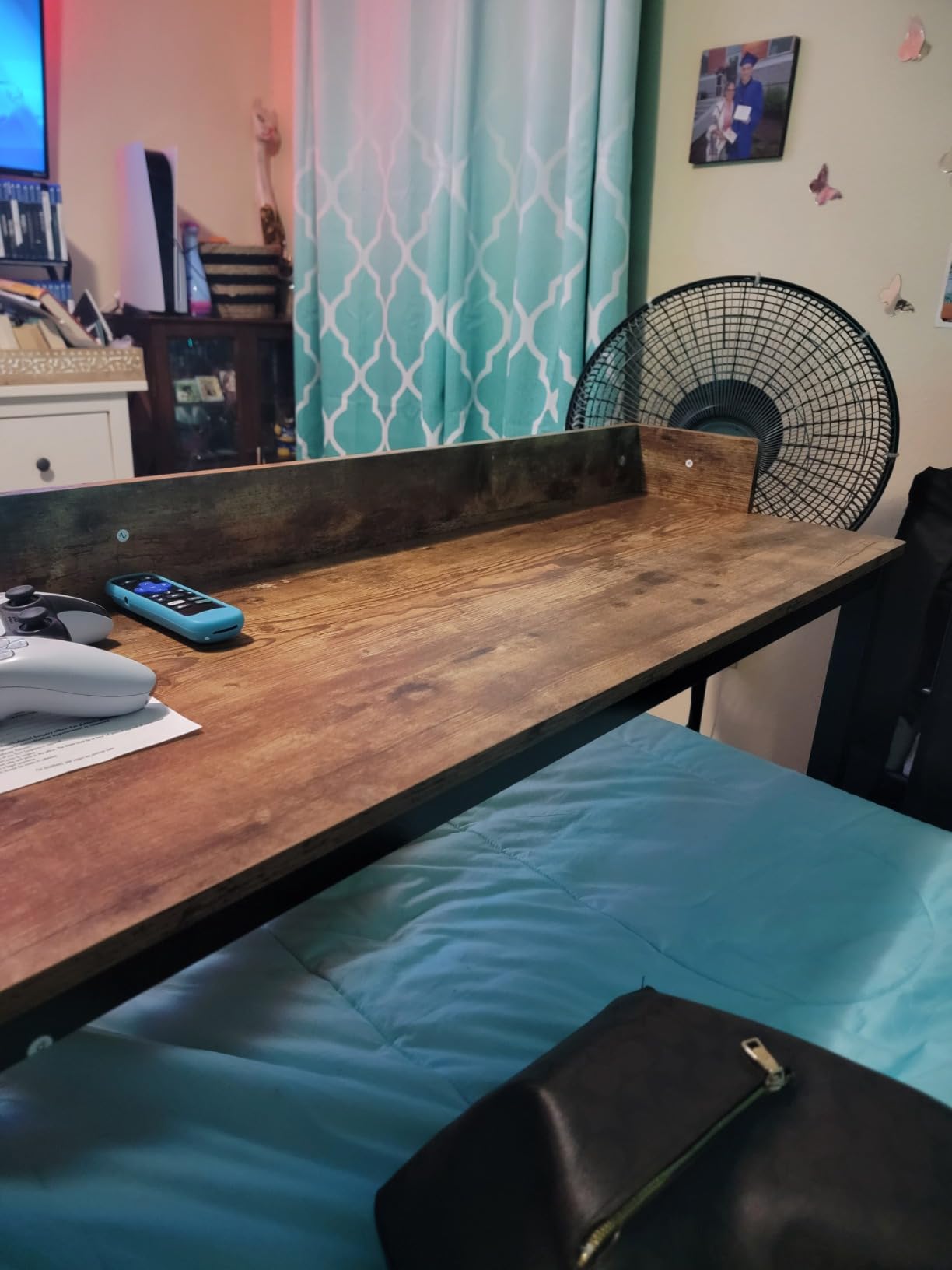 Arlopu Overbed Table with 360° Wheels, Queen Size Mobile Bed Desk, Black | 16