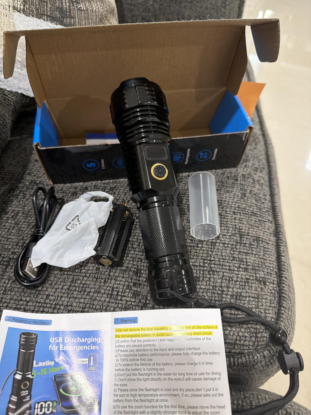 Flashlights High Lumens Rechargeable, 100,000LM LED Super Bright Flash Light, Zoomable Linternas with LCD Digital Display, 5 Mode, Waterproof, Powerful Tactical Flashlight for Emergencies Camping Gift customer photo 1