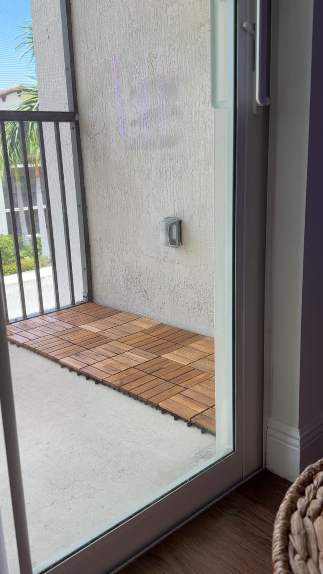 Interlocking Deck Tiles 9.6 SQFT - 10PCS Waterproof Acacia Wood Patio Tiles, Flooring Tiles for Indoor and Outdoor - Decking Stripe Pattern, 11.81 x 11.81 x 0.91 Inches, Golden customer photo 1