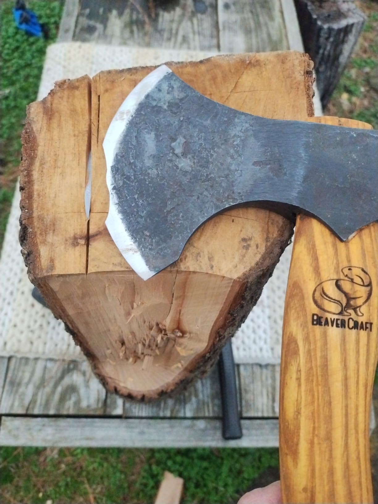 BeaverCraft Bushcraft Hatchet with Sheath for Camping AX3 - Small Wood Carving Axe - Forged Axes for Chopping - Forest Backpacking Hatchet with Wooden Handle - Firewood Splitting Axe, Gardening Axes customer photo 1