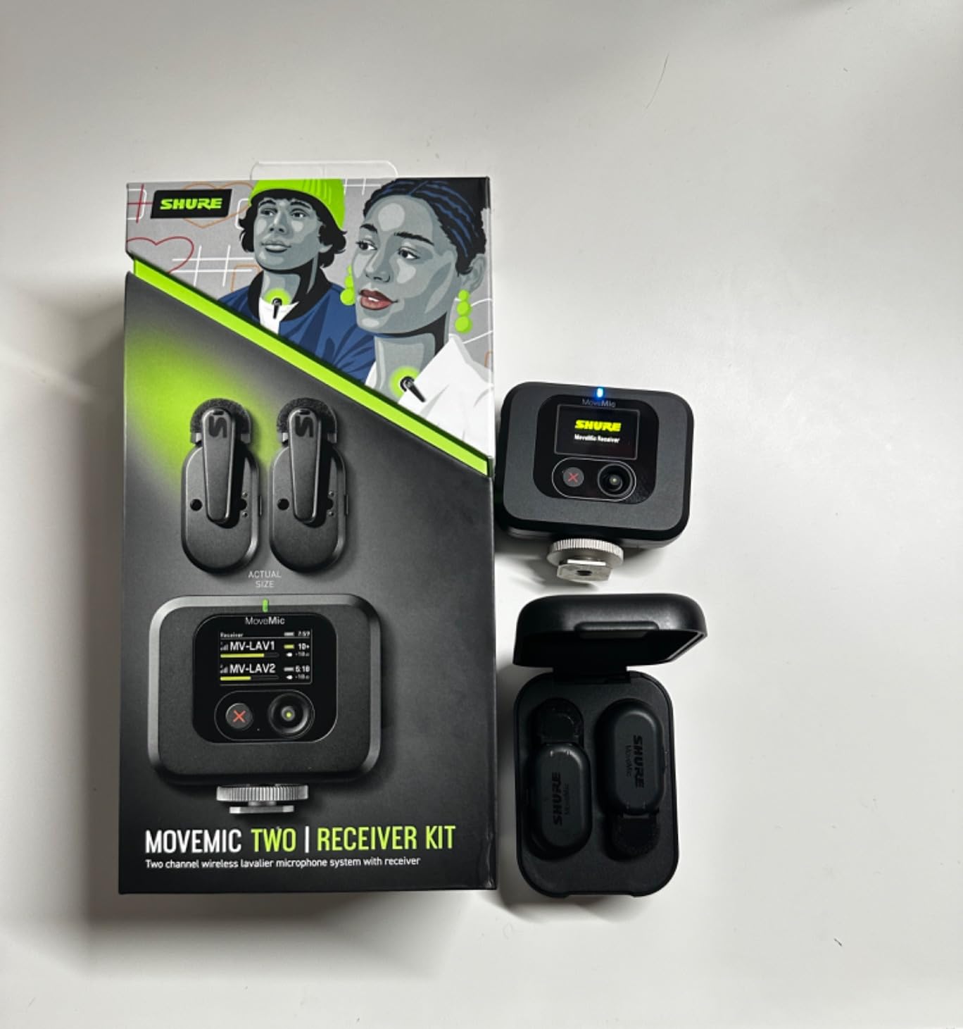 Shure MoveMic Two Kit, Pro Wireless Lavalier Microphones with Camera Receiver for DSLR, iPhone, Android, Mac, PC, 24-Hour Charge (MV-Two-KIT-Z7) | Includes 2 Clip-on Lavs, Charging Case and Camera Receiver, 8 Hr per Mic Plus Two Charges, IPX4, Bluetooth 5.0 customer photo 1