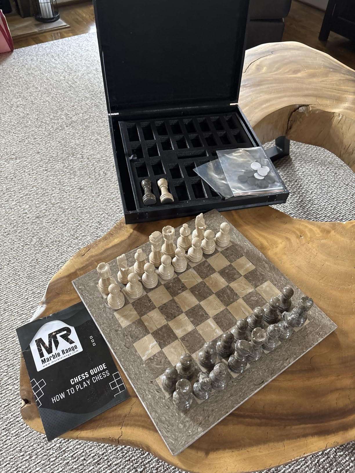 Marble Chess Set 15 Inch Oceanic and Black Handmade Board Game with Storage Box, Classic Travel Chess Set for Adults with Chess Pieces & 2 Extra Queens, Elegant Gift & Home Décor customer photo 1