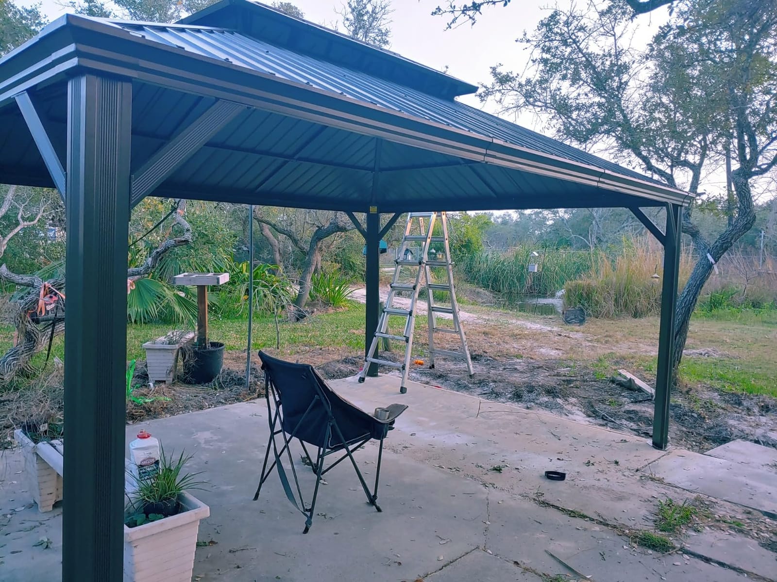 LAUSAINT HOME Outdoor Hardtop Gazebo for Patios 12x16ft, Permanent Heavy Duty Metal Double Roof Pavilion with Aluminum Frame & Enclosed Curtains and Mosquito Nettings for Lawn and Garden, Brown Metal customer photo 1