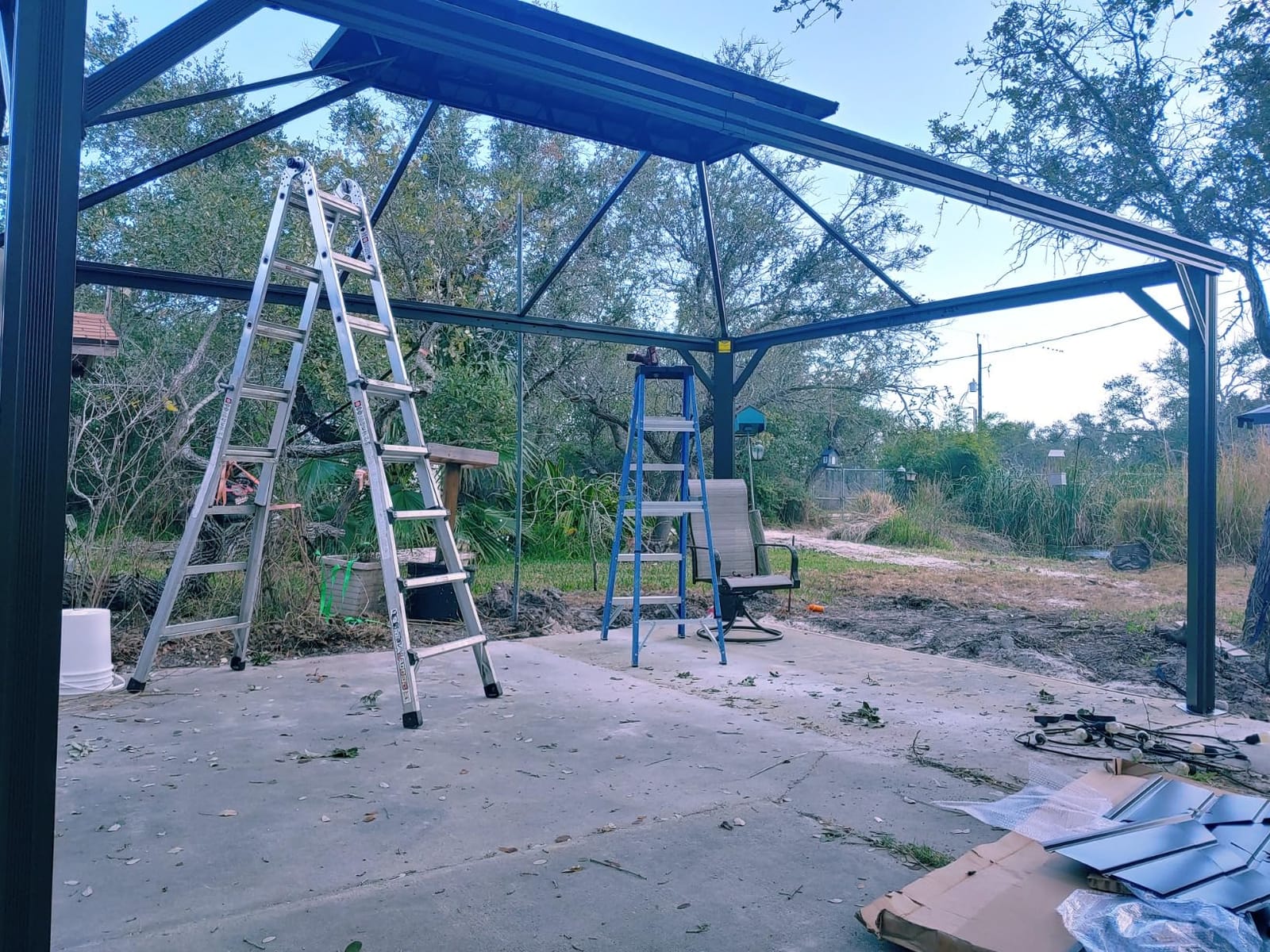 LAUSAINT HOME Outdoor Hardtop Gazebo for Patios 12x16ft, Permanent Heavy Duty Metal Double Roof Pavilion with Aluminum Frame & Enclosed Curtains and Mosquito Nettings for Lawn and Garden, Brown Metal customer photo 2