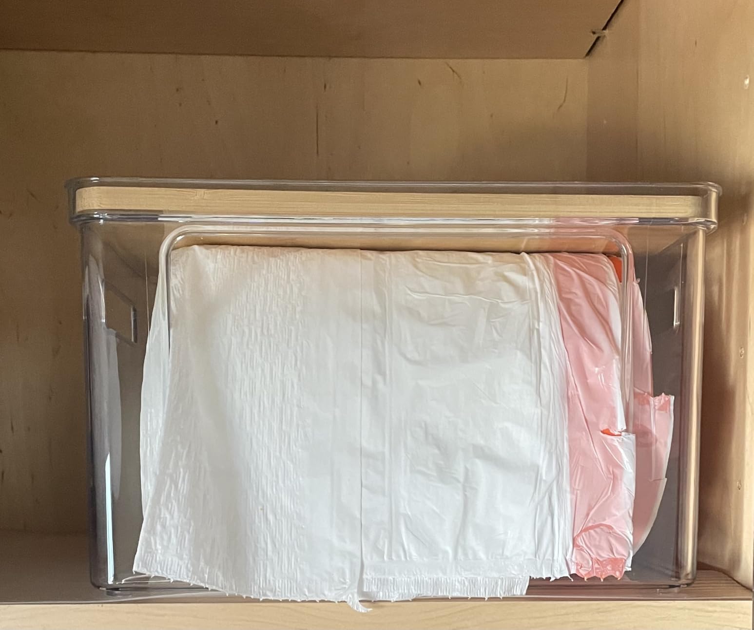 Hudgan Stackable Storage with Bamboo Top for Laundry Room Organization, Extra Large Trash Bag/Garbage Bag Dispenser, Under Sink Organizer, Pantry Organizers customer photo 2