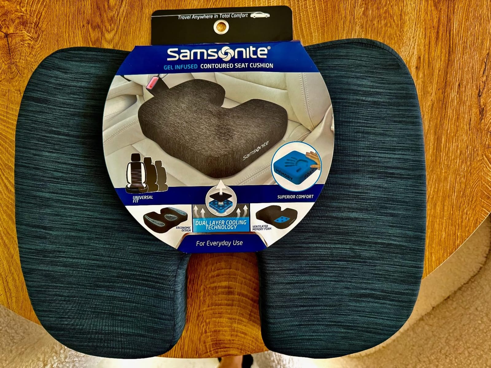 Samsonite Gel Infused Seat Cushion - Ergonomic Cushion for Office Chair, Tailbone Pressure Pad, Coccyx Support for Sciatica, Memory Foam Seat for Car, Desk, or Gaming Chair Use, Black customer photo 2