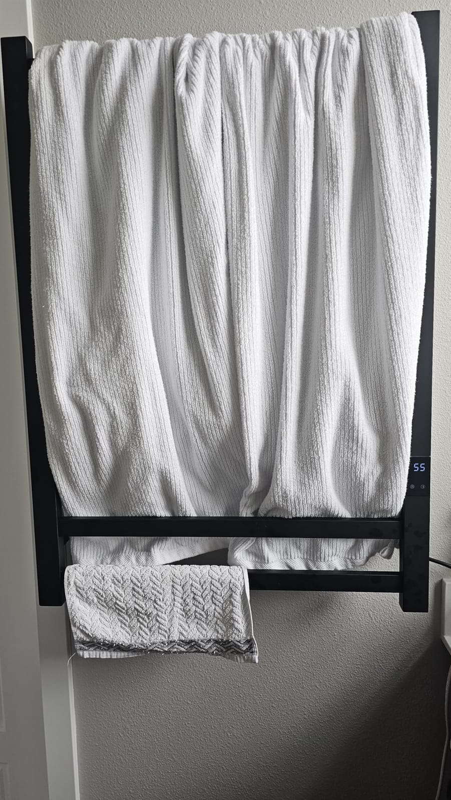 Heated Towel Rack, 8-Bar Wall Mount, Matte Black Stainless Steel | 304 stainless steel, 115-155°F adjustable, 1-24H auto shut-off timer, plug-in or hardwired, 160W, fits bath towels and robes customer photo 1