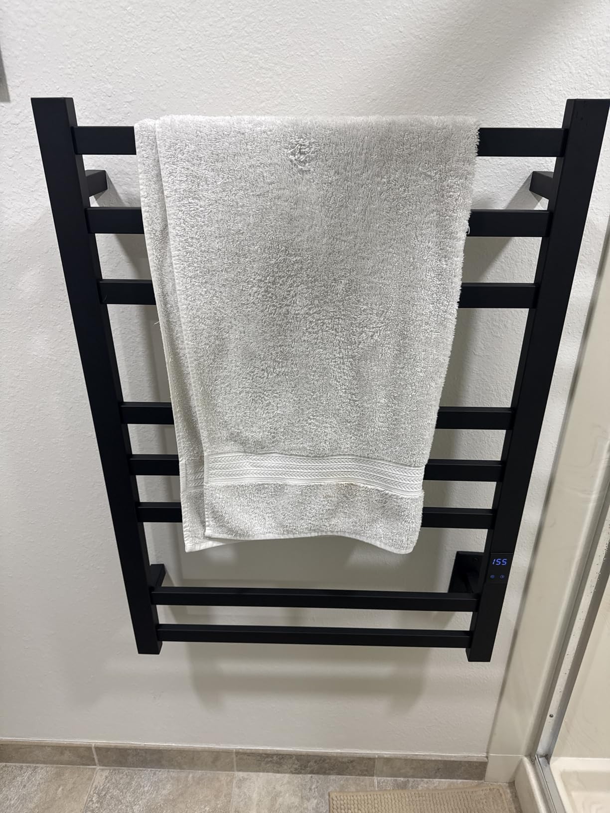Heated Towel Rack, 8-Bar Wall Mount, Matte Black Stainless Steel | 304 stainless steel, 115-155°F adjustable, 1-24H auto shut-off timer, plug-in or hardwired, 160W, fits bath towels and robes customer photo 2