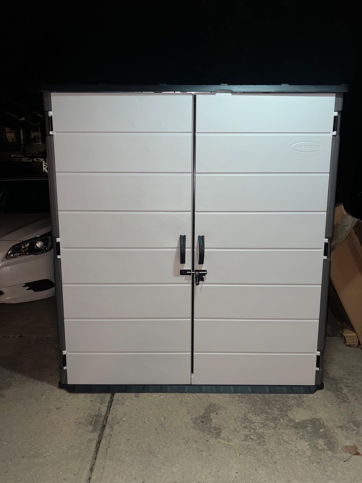 Suncast XL Vertical Storage Shed, 106 Cu Ft, Lockable Doors, Iron Ore Gray customer photo 2