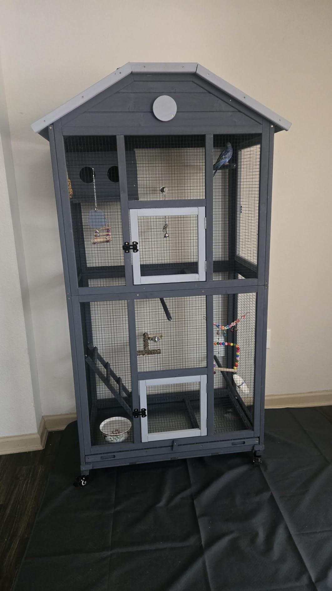 Gowoodhut Outdoor Bird Cage Large, Wooden Flight Aviary with Perches, Nest Habitat, and Easy-Clean Pull Out Tray for Parakeets, Macaws, and More customer photo 2