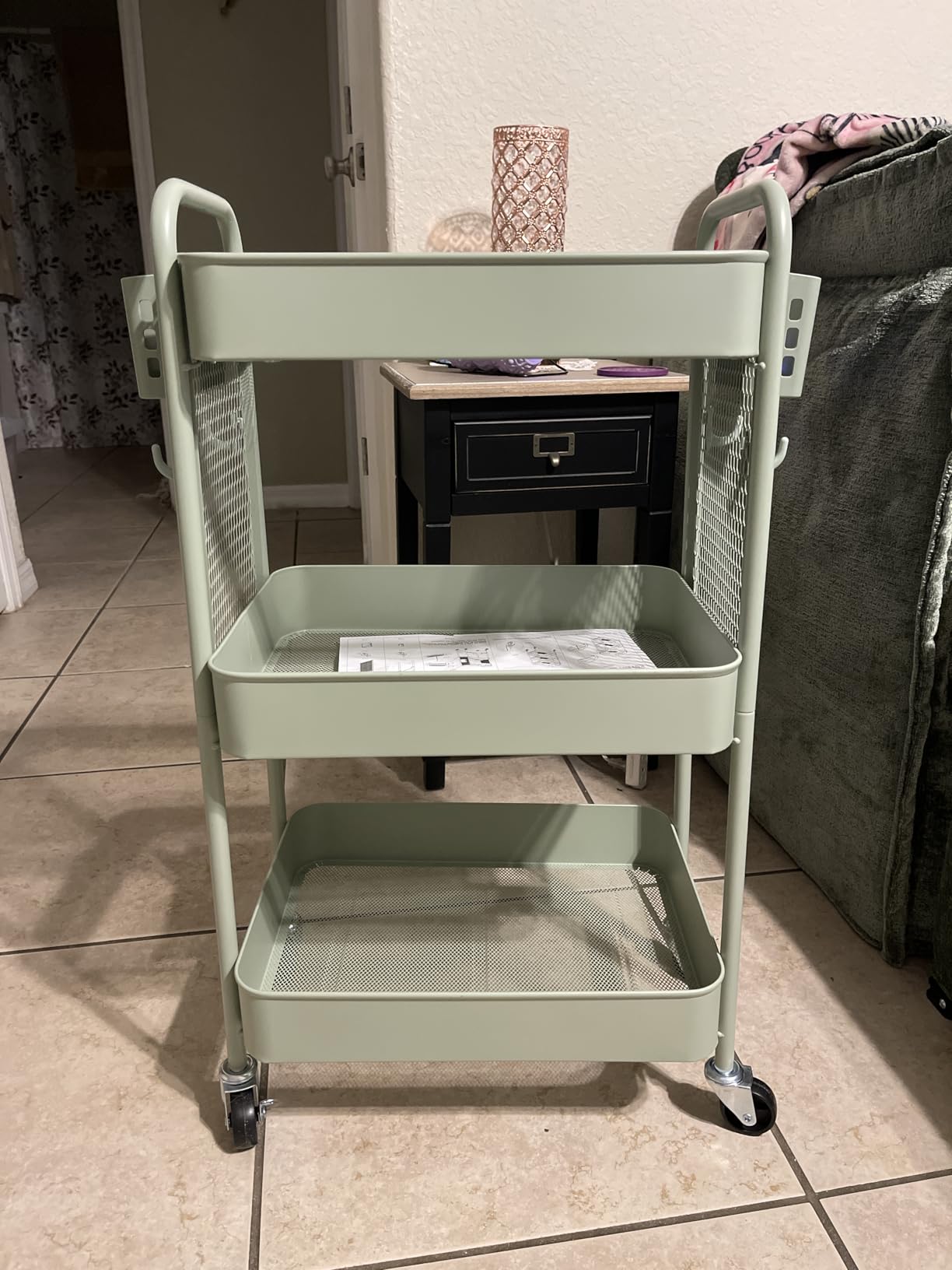 TOOLF 3 Tier Rolling Cart, Metal Utility Storage Cart with Pegboard, White | 2 Bins & 4 Hooks, Screwless Assembly, Lockable Wheels, Trolley Organizer for Bathroom, Kitchen, Office, Dorm, Craft Room customer photo 1