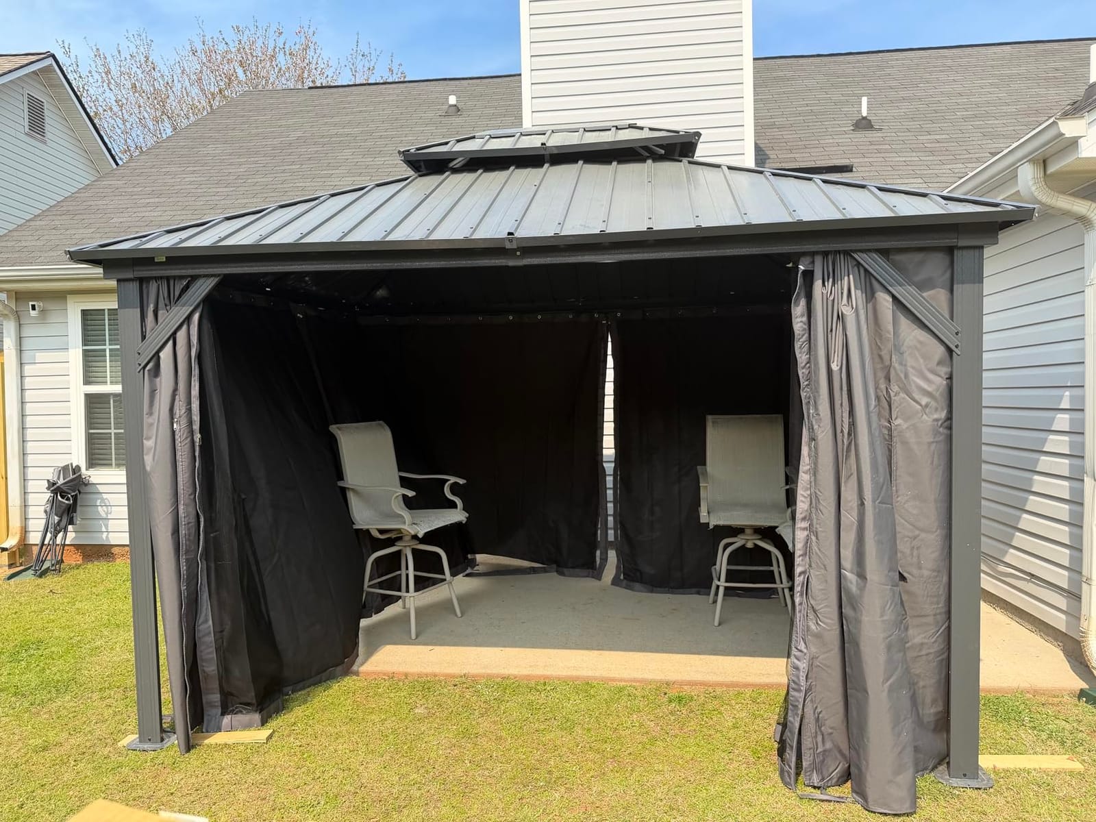Outdoor Aluminum Patio Hardtop Gazebo 10x14FT Metal Pergola -Grey | with Curtains & Netting | Withstand 60 MPH Wind & 22 SPF Snow | Double Galvanized Steel Roof | All Year Round customer photo 1