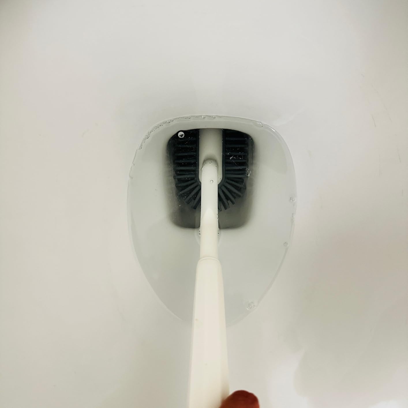 HAMITOR Toilet Bowl Brush Holder Set: Deep Cleaning Silicone Toilet Cleaner Scrubber Under Rim with Curved Bristle for Bathroom Dead Corner Clean - Modern Rv Toilet Decorative Accessories - White customer photo 2