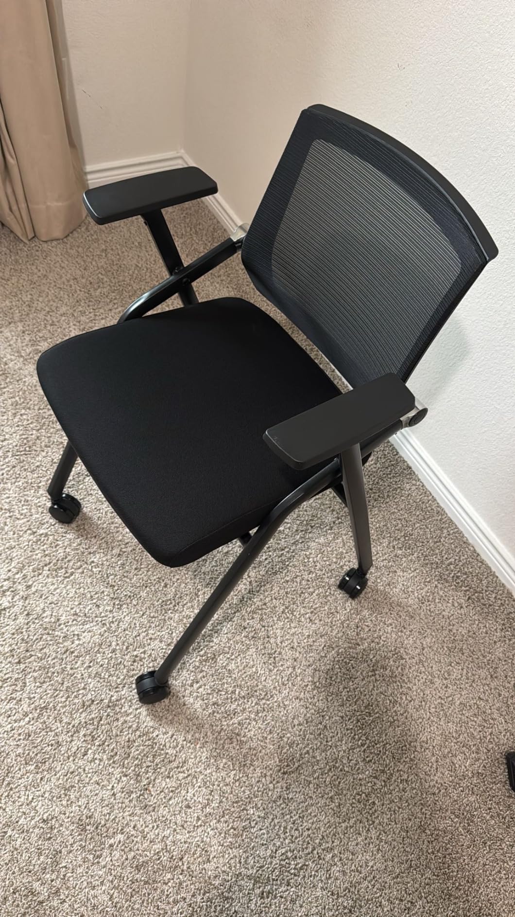 Conference Room Chairs, Folding Office Desk Chair with Lumbar Support and Sliding Armrest with Casters, Stackable Office Guest Chairs & Reception Chairs (2 Pack) customer photo 2