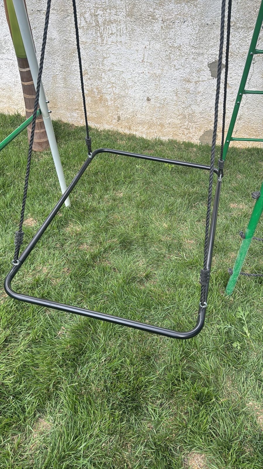 Hapfan Swing Sets for Backyard with Monkey Bars, 5 in 1 Playground Set | Monkey Bars + Belt Swing + Platform Swing + Climbing Net + Trapeze Bar, ASTM Tested | CPSC Safety Compliant (White & Green) customer photo 2